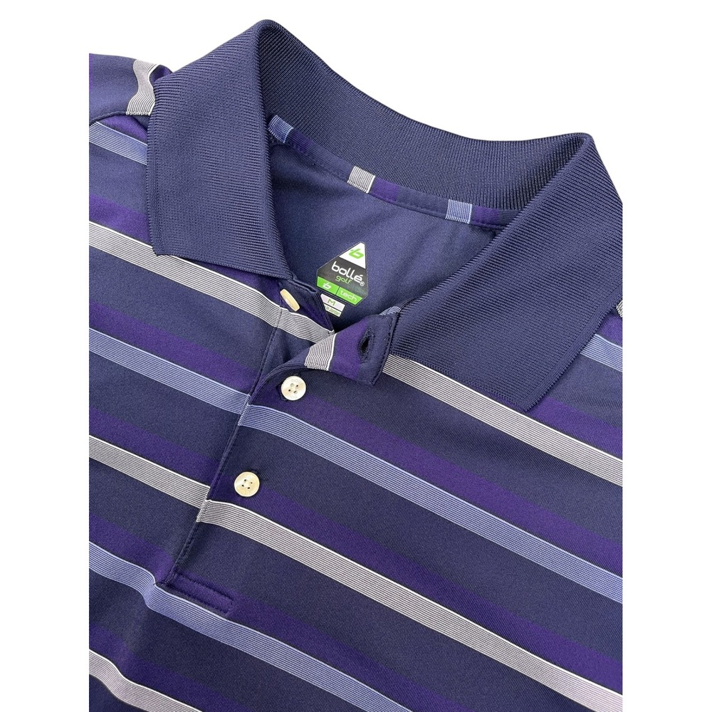 Bolle Golf B-Tech Men's Medium Navy Purple Striped Short Sleeve Polo Shirt